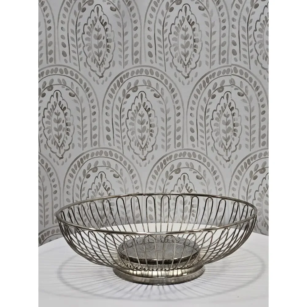 Mid-Century Modern Style Oval Silver Open Loop Wire Fruit Bread Basket Retro MCM